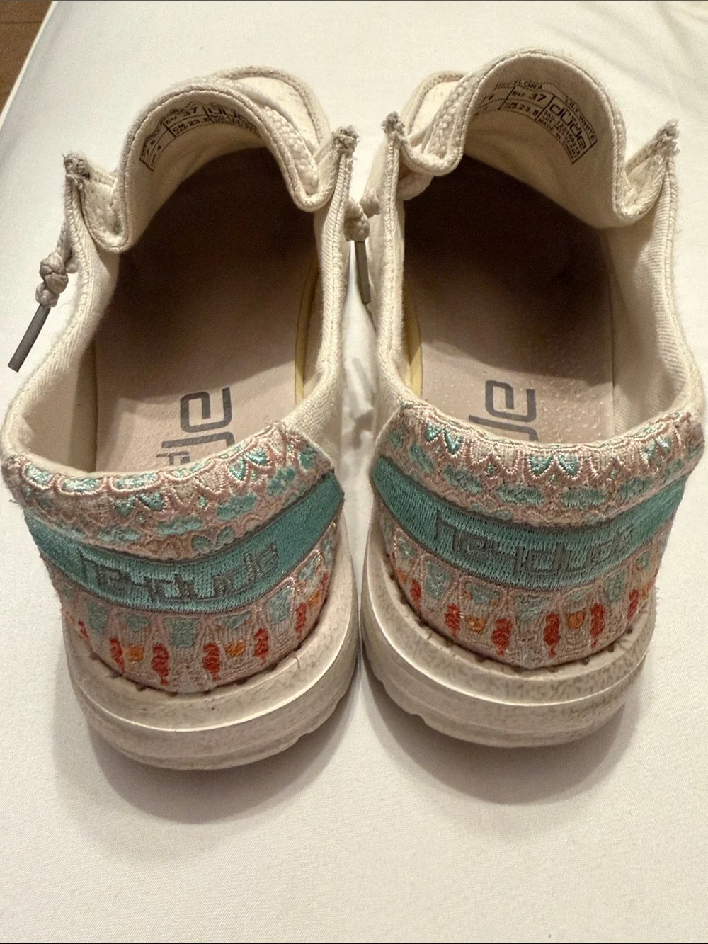Hey Dude Casual Slip-On Loafers in Off-White with Subtle Mint Accent